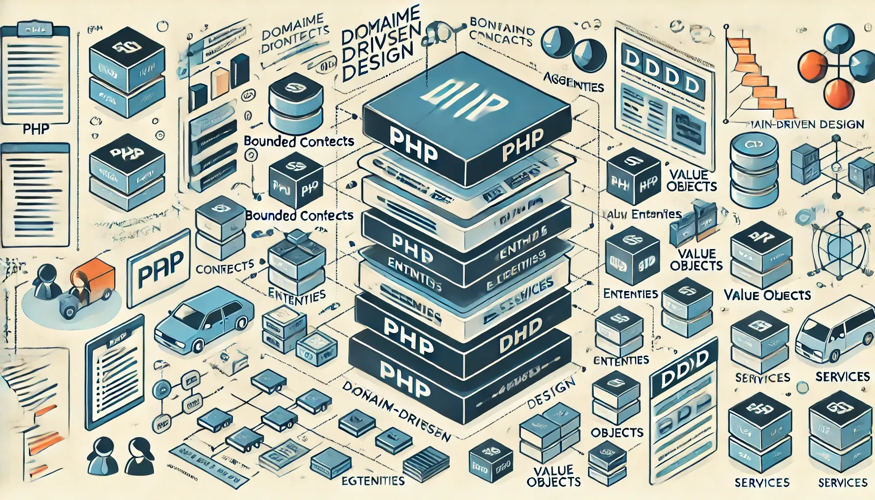 PHP ile Domain-Driven Design (DDD) yaklaşımını kullanarak yazılım mimarisi nasıl oluşturulur?